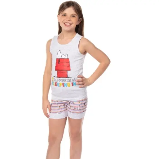 Peanuts Girls' Snoopy Happiness Is Sleeping In Pajama Set Tank Top Shorts Grey image {5}