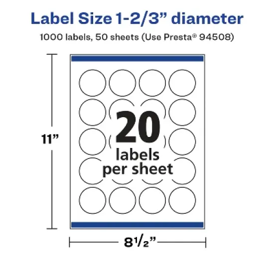 Avery Glossy White Round Labels with Sure Feed, 1-2/3" Diameter image {4}