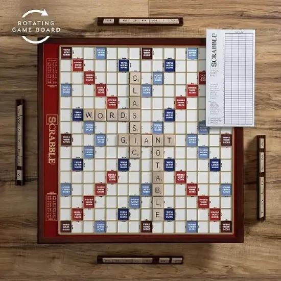 WS Game Company Scrabble Giant Deluxe Edition Board Game with Rotating Wooden Board image {3}