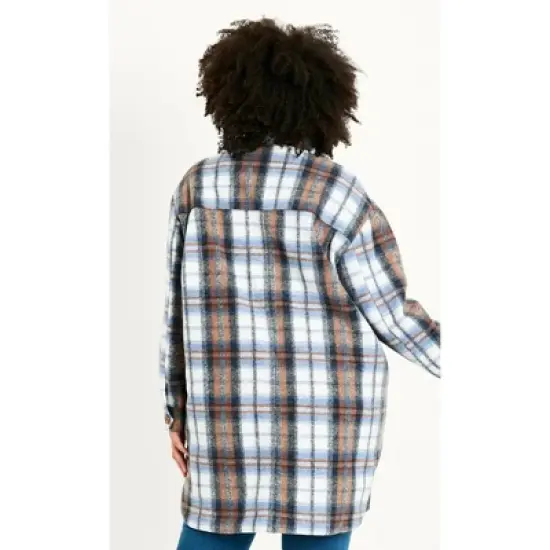 Women's Plus Size Check Shacket  - blue | EVANS image {1}