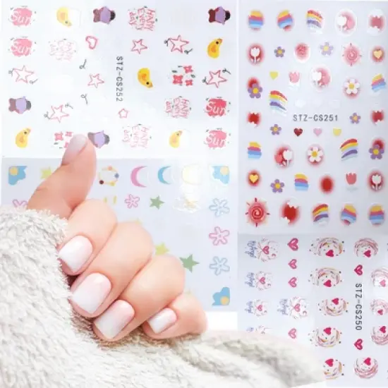 Unique Bargains Self-Adhesive Stars Floral Pattern Nail Art Stickers Pink Blue 4 Pcs image {3}
