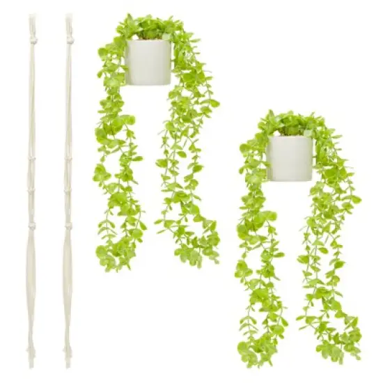 Juvale 2 Pack Hanging Artificial Faux Eucalyptus, Fake Plants with Ceramic Pots for Spring Home Decor, House Warming Gift, 31 in image {3}