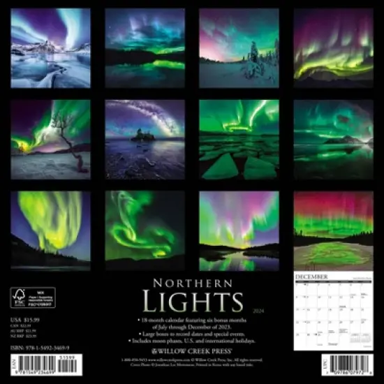Willow Creek Press 2024 Wall Calendar 12"x12" Northern Lights image {1}