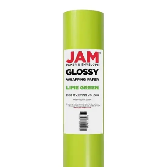 JAM PAPER Lime Green Glossy Gift Wrapping Paper Roll - 2 packs of 25 Sq. Ft.: Light Green Christmas Wrap, Solid Neon Design image {2}
