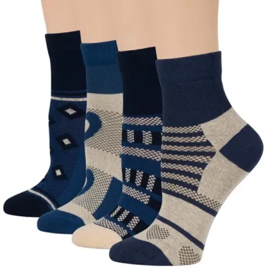 Women's Cotton Diabetic Quarter Patterned Socks - 4 Pack - Shoe Size 5-9 M, 8-12 L - Heart, Stripe, Flower - Black, Blue | 7BIGSTARS KINGDOM image {5}