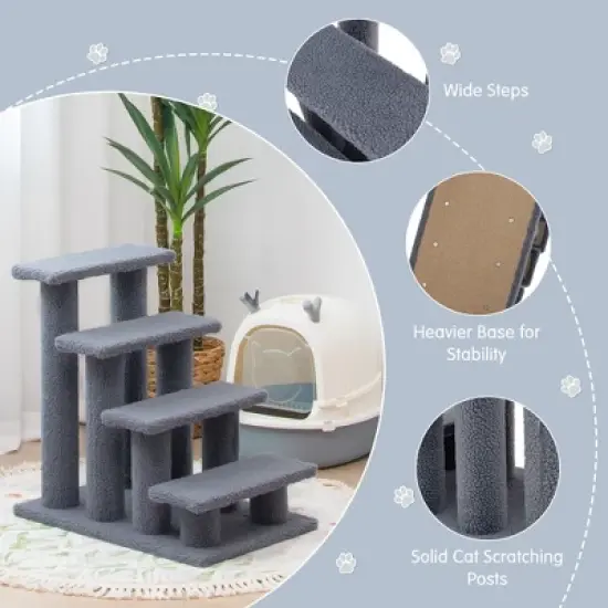 Tangkula 24" 4-Step Pet Stairs Carpeted Ladder Ramp 8 Scratching Post Cat Tree Climber image {4}