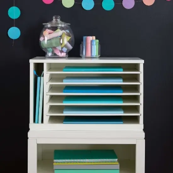 Martha Stewart Crafting Kids' Paper Organizer: Wooden Tabletop Construction Paper Storage with 6 Adjustable Trays image {2}