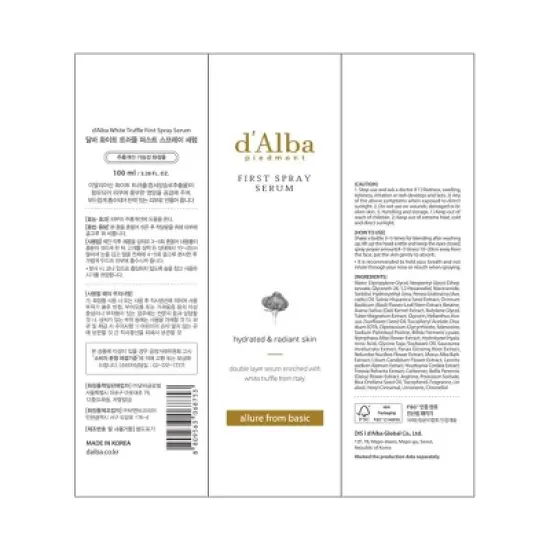 D'Alba Piedmont First Spray Serum (3.38 oz)  Italian White Truffle,  Light-weight Face Moisturizer, All In One Mist, Korean Skin Care image {4}