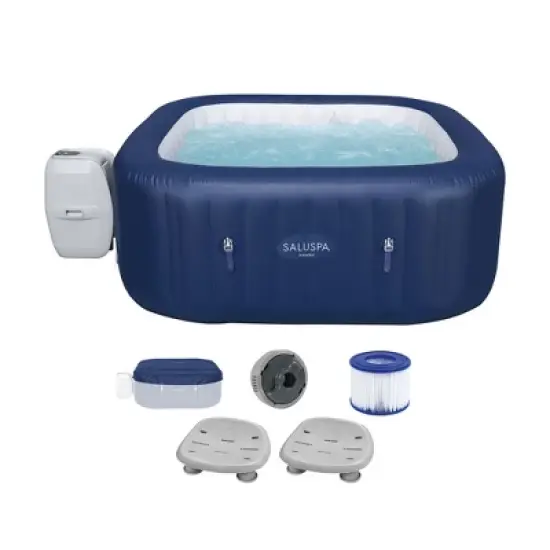 Bestway SaluSpa Hawaii AirJet 6 Person Square Inflatable Hot Tub w/140 Jets & EnergySense Cover, Blue & Non Slip Seat w/Adjustable Legs, Gray (2 Pack) image {6}