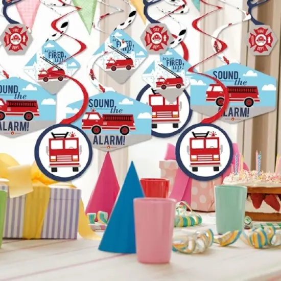 Big Dot of Happiness Fired Up Fire Truck - Firefighter Firetruck Baby Shower or Birthday Party Hanging Decor - Party Decoration Swirls - Set of 40 image {1}