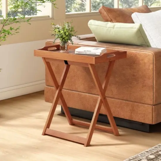 Tangkula Patio Solid Wood Tray Table w/ Removable Top Rectangular TV Tray Bistro Table image {1}