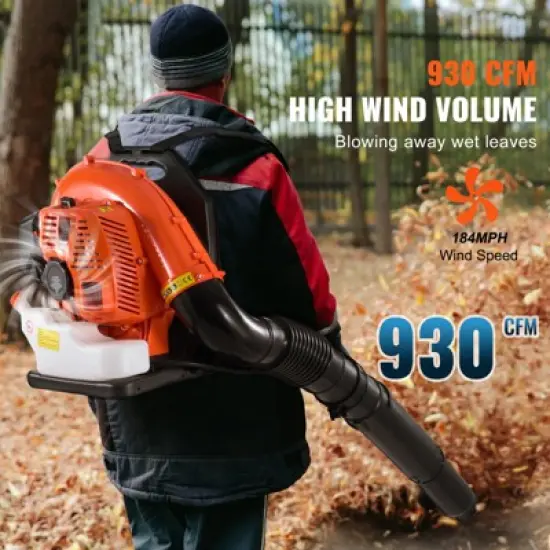 VEVOR Backpack Leaf Blower, 79CC 2-Cycle Gas Leaf Blower with 3L Fuel Tank, 930CFM Air Volume 184MPH Speed, Ideal for Lawn Care, Leaf Cleaning image {2}