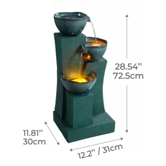 Teamson Home 28.54" 3-Tier Cascading LED Lit Outdoor Waterfall Fountain: Electric, Polyresin, Ground Freestanding image {2}