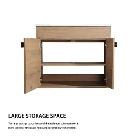 Bathroom Cabinet with Sink, Freestanding Bathroom Vanity or Floating Optional Conversion, Oak - ModernLuxe image {5}