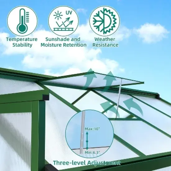 Garvee Greenhouse for Outdoors, Polycarbonate Greenhouse with Quick Setup Structure and Roof Vent, Aluminum Greenhouses Heavy Duty for Garden, Lawn image {5}