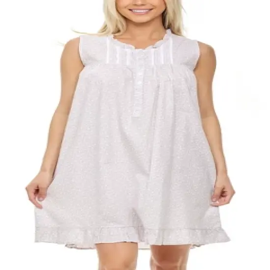 Women's Cotton Victorian Nightgown, Audrey Sleeveless Lace Trimmed Button Up Sleeveless Vintage Night Dress Gown image {7}