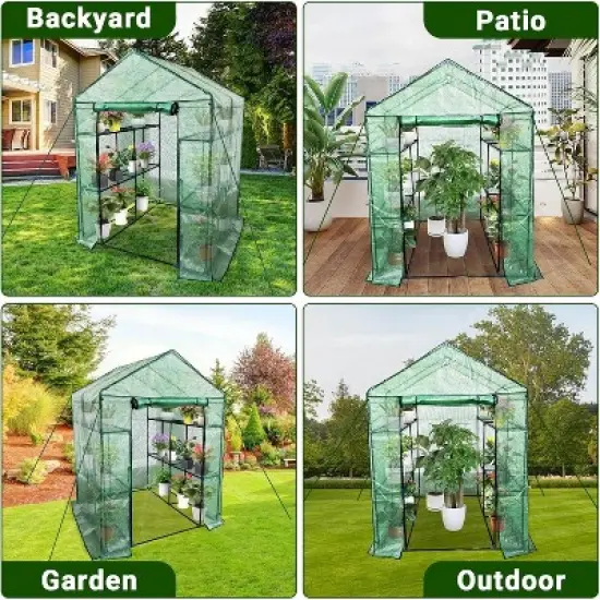 Acekool Walk-in Greenhouse with Roll-Up Zipper Door, 57 x 57 x 76 Inch Portable Indoor Outdoor Greenhouse, 3-Tier 6 Shelves for Garden Patio Backyard image {5}