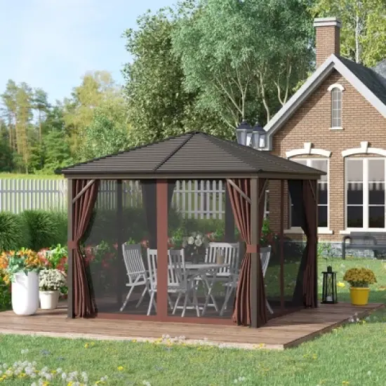 Outsunny 10x10 Hardtop Gazebo with Aluminum Frame, Permanent Metal image {2}