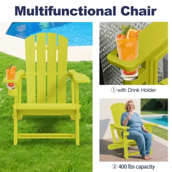 FURNIinspire Patio Accent Chairs Outdoor Folding Chairs Adirondack Chair, Portable Chair With Handles For Beach, Backyard, Yellow, 31.4"*29.6"*36.4" image {3}