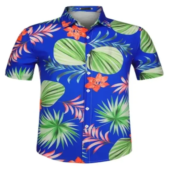 Lars Amadeus Men's Summer Floral Printed Short Sleeves Button Down Beach Hawaiian Shirt image {13}