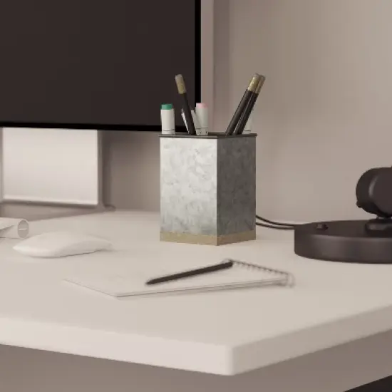 Merrick Lane 3 Piece Metal and Wood Desk Organizer Set for Desktop, Countertop, or Vanity image {4}