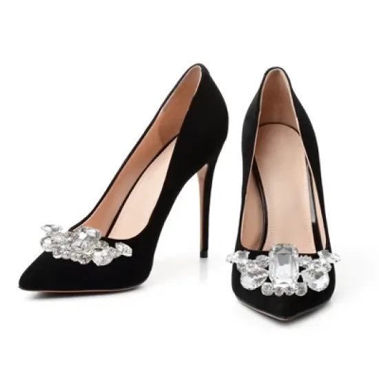 Unique Bargains Women's Rhinestone Shoe Buckle 2.76"x1.18" Silver Tone 2 Pcs image {5}