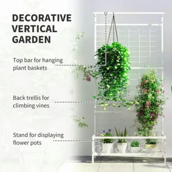 Resenkos Garden Arch Plant Support Trellis,Metal Tall Plant Stand with Trellis and Hanging Bar, 35" x 12.8" x 74", White image {10}