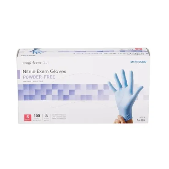 3.8 Confiderm McKesson Nitrile Exam Glove Blue Textured Fingertips image {1}