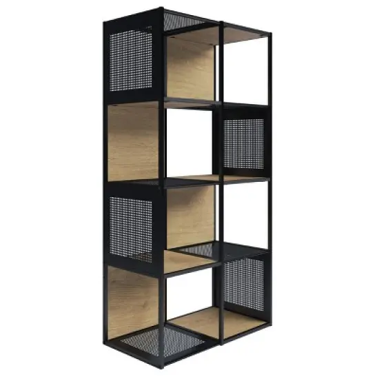 Lavish Home Freestanding 4-Tier Cube Storage Bookshelf &ndash; Industrial Wood and Metal Shelving, Oak/Black image {7}