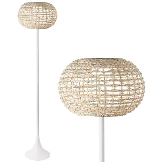 JONATHAN Y Jaemin Modern Coastal Faux Rattan Integrated Indoor/Outdoor LED Solar Powered Floor Lamp image {8}