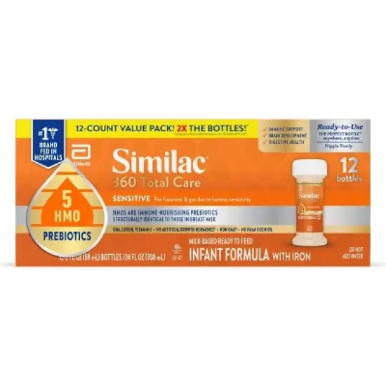 Similac 360 Total Care Sensitive Non-GMO Ready to Feed Powder Infant Formula - 2 fl oz Each/12ct image {2}