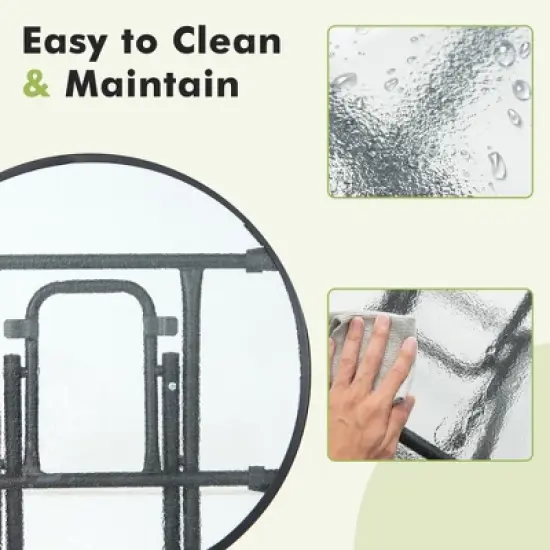 Costway Patio Folding Round Glass Side Table Bistro Coffee Table Plant Stand image {6}