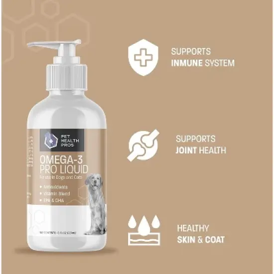 Pet Health Pros Omega 3 Pro Liquid Fish Oil Supplement for Dogs and Cats; Skin and Coat Health; Hair Growth; Essential Fatty Acids; 8oz Bottle; Clear image {1}