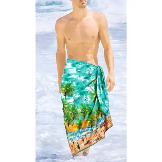 HAPPY BAY Men's Swim Bath Trunk Swimsuit Regular Surfing Swimwear Summer Sarong Long Pareo Beach Wrap for Men One Size Green, Tree image {1}