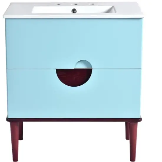 30'' Bathroom Vanity with Ceramic Sink, Solid Wood Frame Modern Bathroom Storage Cabinet with 2 Soft-Close Drawers, Blue - ModernLuxe image {7}