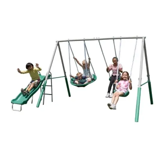 The Swing Company Northridge Metal Swing Set with Saucer Swing and 5' Slide image {3}