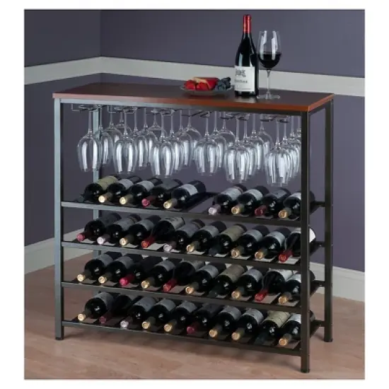 Michelle Wine Rack with Glass Hanger Metal/Antique Bronze/Teak - Winsome image {2}