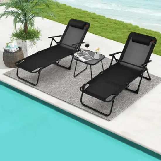 Costway 3pcs Patio Folding Chaise Lounge Chair PVC Tabletop Set Outdoor Portable Beach image {10}