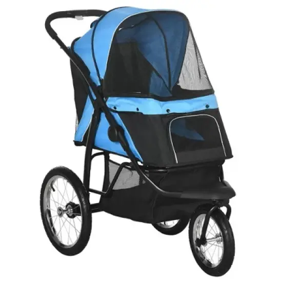 Resenkos Cat Jogger Stroller,Dog Stroller, Pet Stroller,Pet Stroller with Adjustable Canopy, Safety Tether, Storage Basket, Blue image {8}