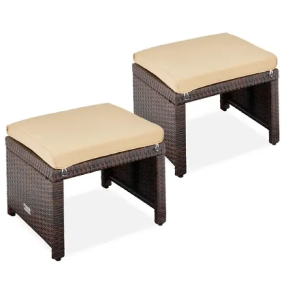 Best Choice Products Set of 2 Multipurpose Patio Wicker Ottomans w/ Removable Cushions, Steel Frame image {10}
