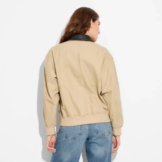 Women's Canvas & Faux Leather Bomber Jacket - Wild Fable&trade; Tan image {2}