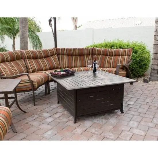 Square Slatted Aluminum Fire Pit - Espresso Brown - AZ Patio Heaters image {1}