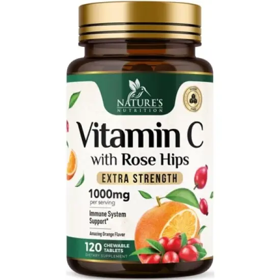 Chewable Vitamin C 1000mg - Extra Strength Antioxidants for Powerful Immune Support w/Vitamin C & Rose HIPS - Potent Dietary VIT C Chews - 120 Tablets image {9}