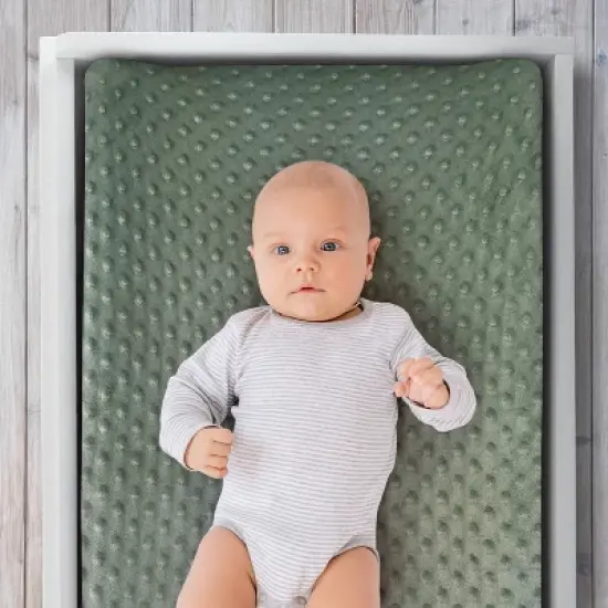 The Peanutshell Changing Pad Cover for Baby Boys, Green Dino Minky, Green image {2}