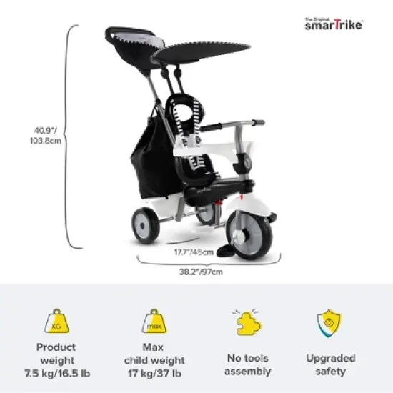 smarTrike Kids Adjustable 4 in 1 Vanilla Plus Baby and Toddler Tricycle Push Ride On Toy for ages 15 Months to 3 Years image {4}
