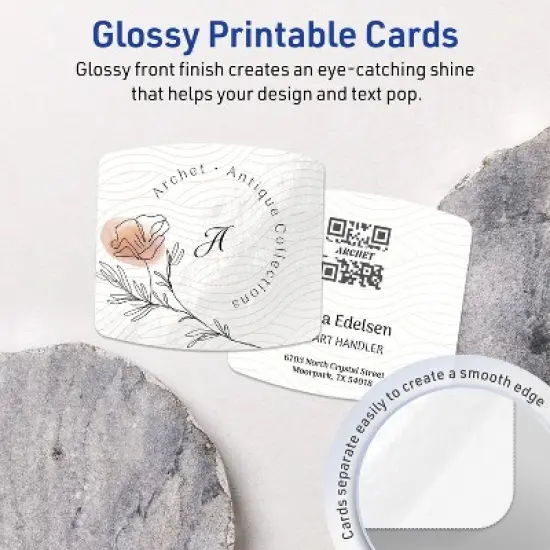 Avery Arched Business Cards, 2" x 2-2/10", Glossy White, 600 Total image {2}