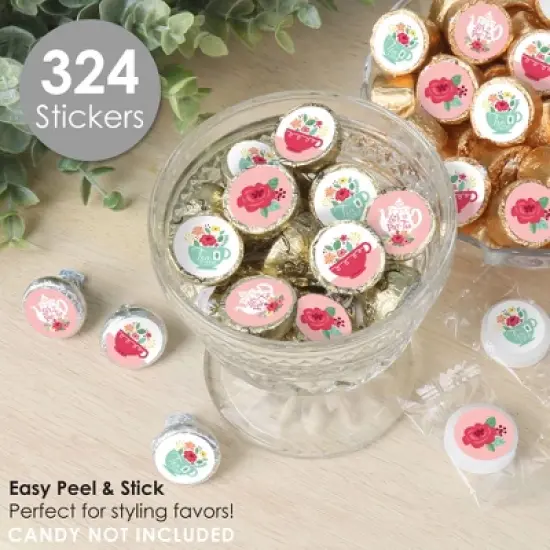 Big Dot of Happiness Floral Let's Par-Tea - Garden Tea Party Small Round Candy Stickers - Party Favor Labels - 324 Count image {1}