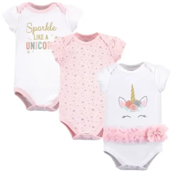 Little Treasure Baby Girl Cotton Bodysuits 3pk, Unicorn image {2}