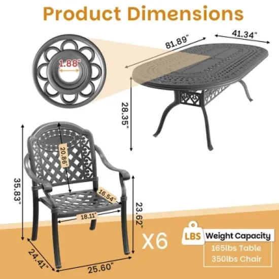 7-Piece Durable Cast Aluminum Outdoor Dining Set - Oval Table & Stackable Chairs Comfortable Red Cushions - Perfect Patio & Backyard Furniture image {3}