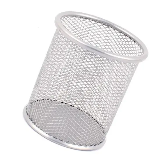 Unique Bargains Office Durable Metal Cylinder Shape Pen Holder Gray 1 Pc image {2}